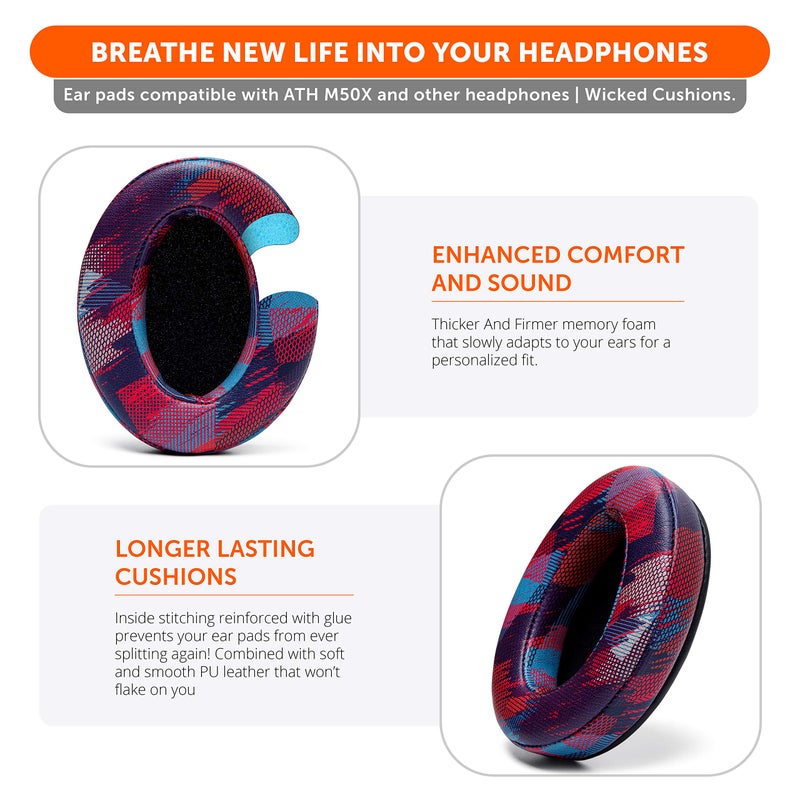 WC Wicked Cushions PadZ - Thick & Soft Ear Pads for ATH M50X / M40X / SteelSeries Arctis/HyperX Cloud & Alpha/Logitech G Pro X/Compatible with Over 50 Headphones | Speed Racer - Image 4